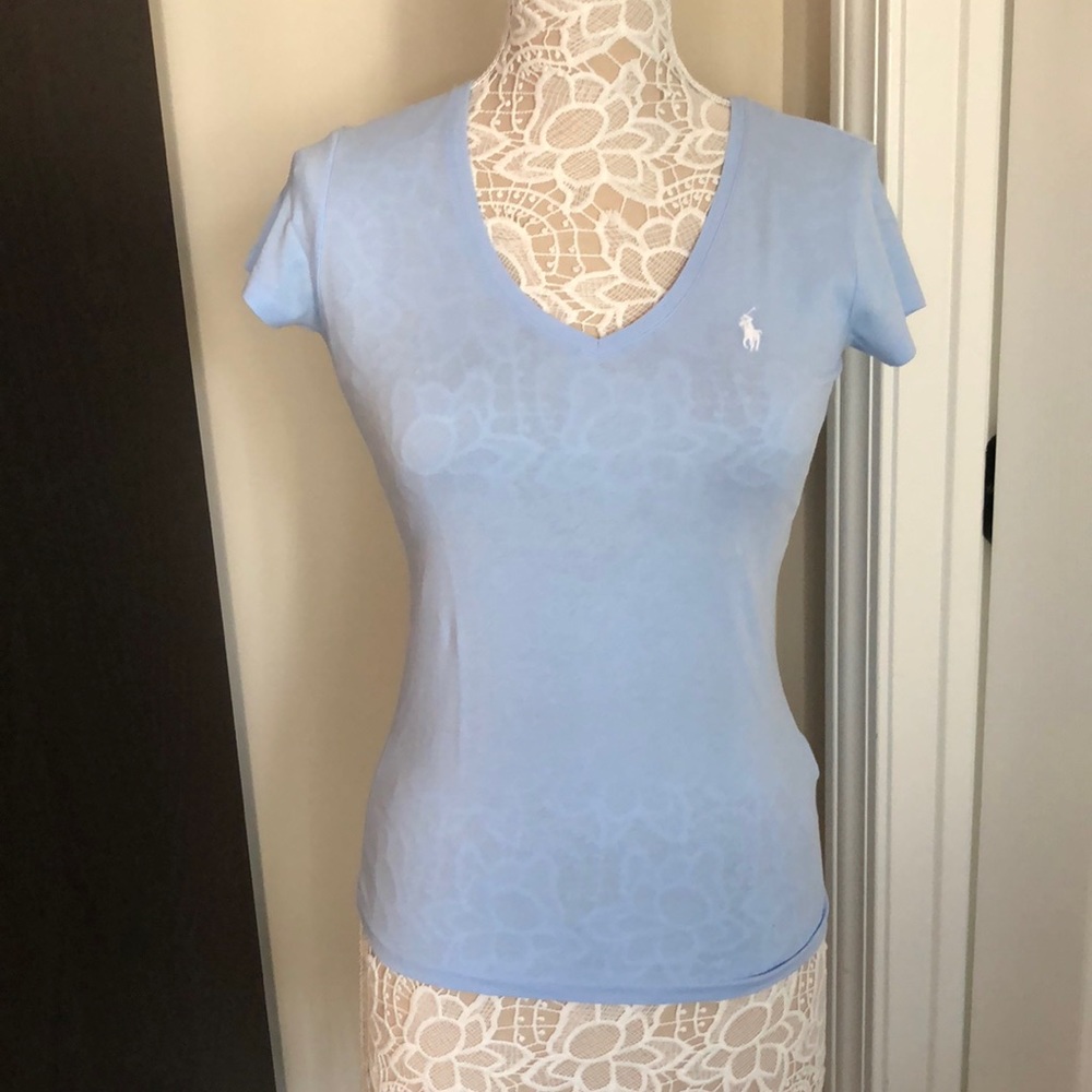 NWOT POLO Ralph Lauren short sleeve classic Vneck T-shirt size XS light blue
